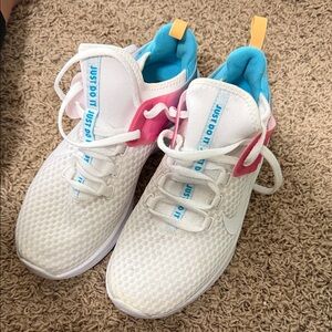 Nike White Sneakers with Pink and Blue Accents